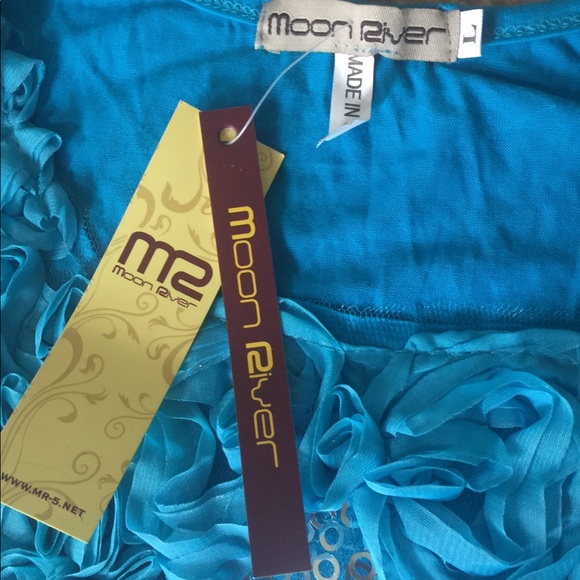 MoonRiver Blue ruffled dress w/ sequins &rosettes - Picture 6 of 6